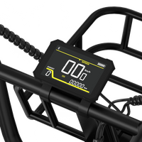 Digital speedometer on a black bike frame with visible brand logo.